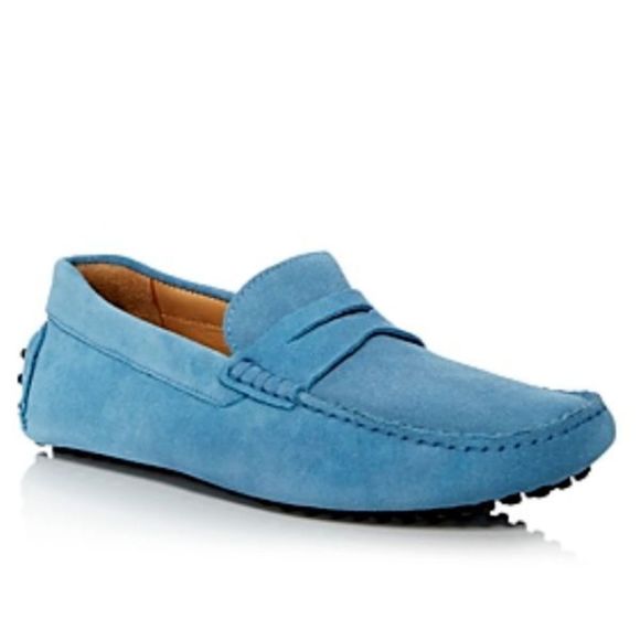 The Mens Store Bloomingdale's Men Sz 8 Light Blue Sued Penny Driver Loafers $145 - Picture 11 of 11